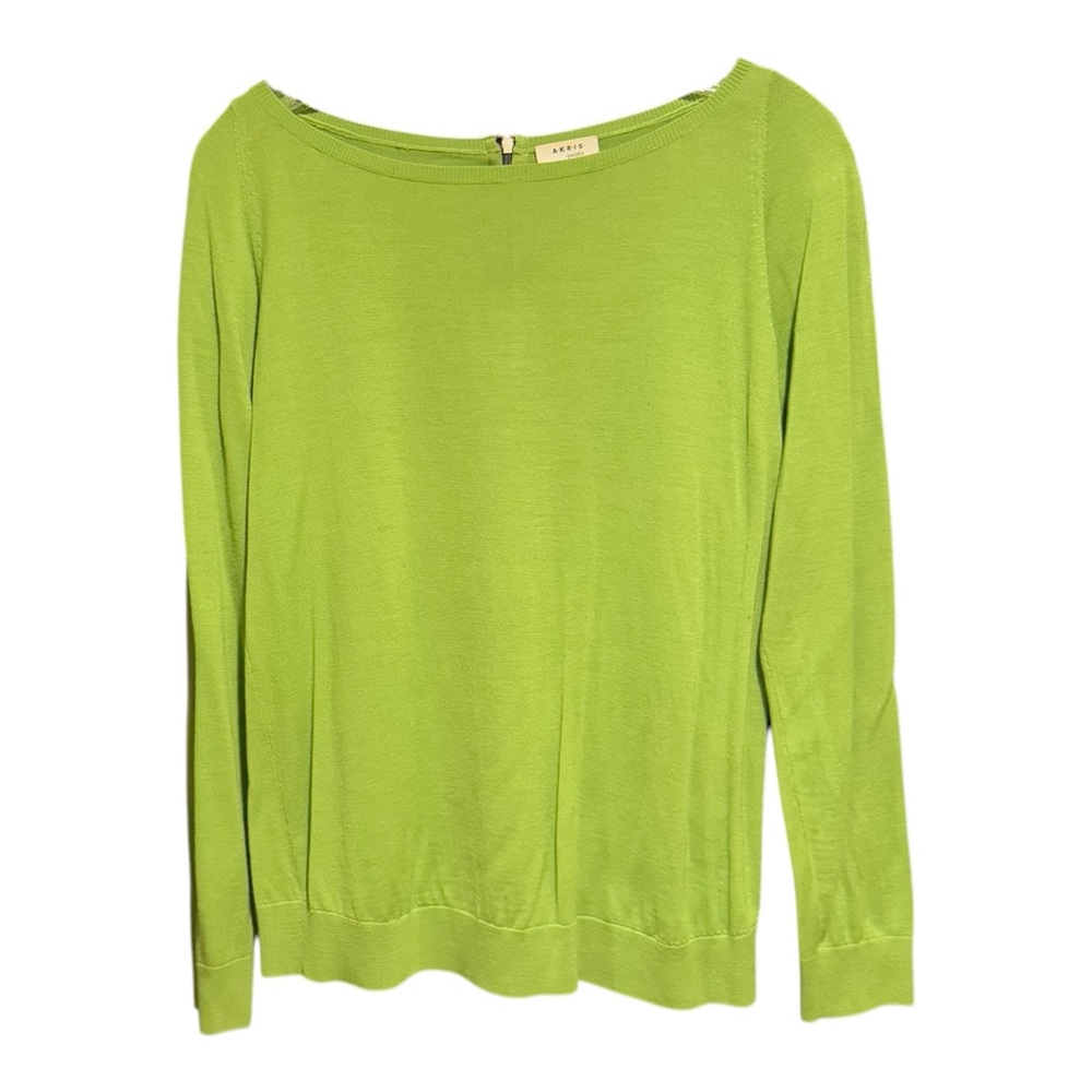 AKRIS PUNTO Sweater Pullover Crew Neck Back Zip Green Wool 10